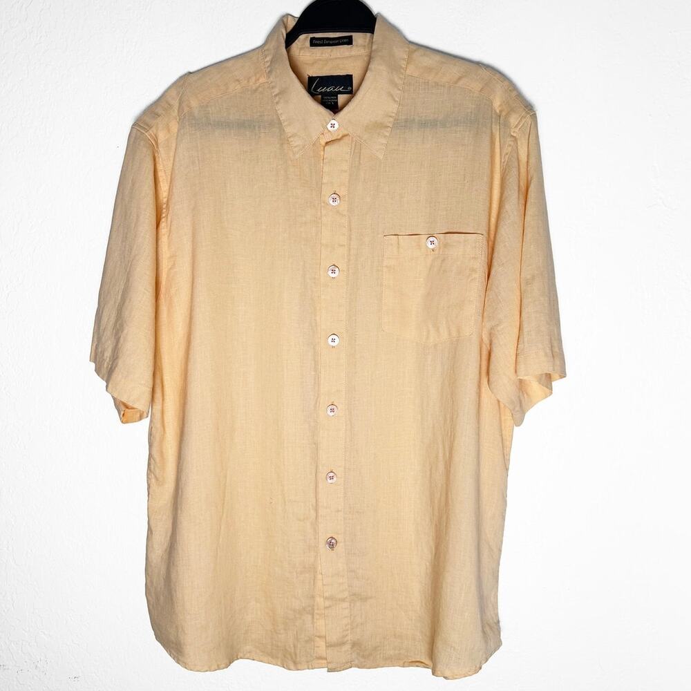 Luau Mens 100% Linen Short Sleeve Button Front Shirt Lightweight Vacation Summer